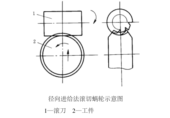 2種滾齒機加工蝸輪方法：徑向進給法及切向進給法